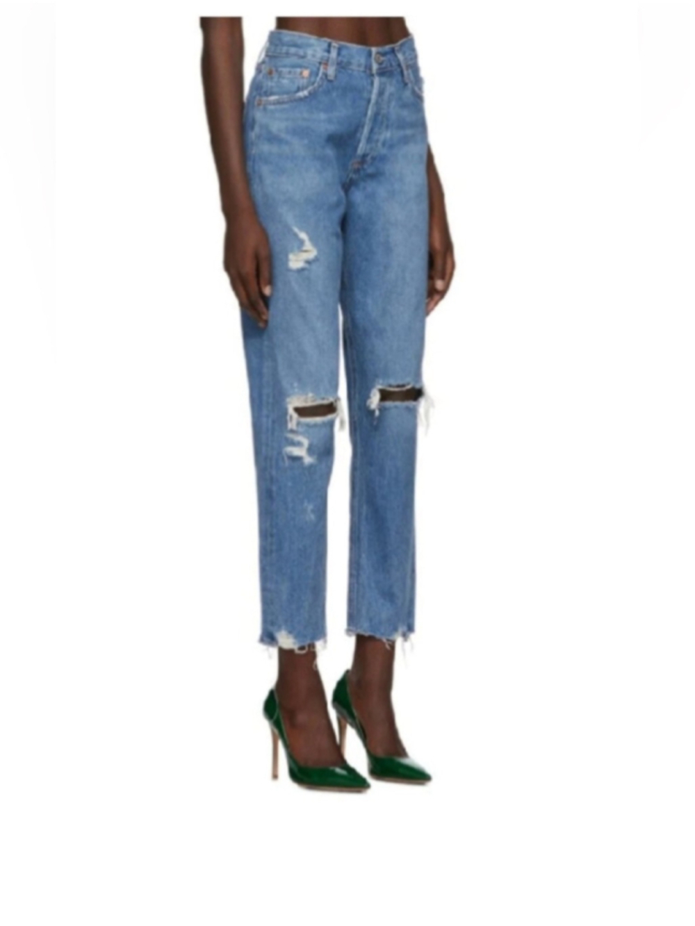 Agolde Jamie jeans straight leg ankle frayed distressed knees Blue Denim sz 25